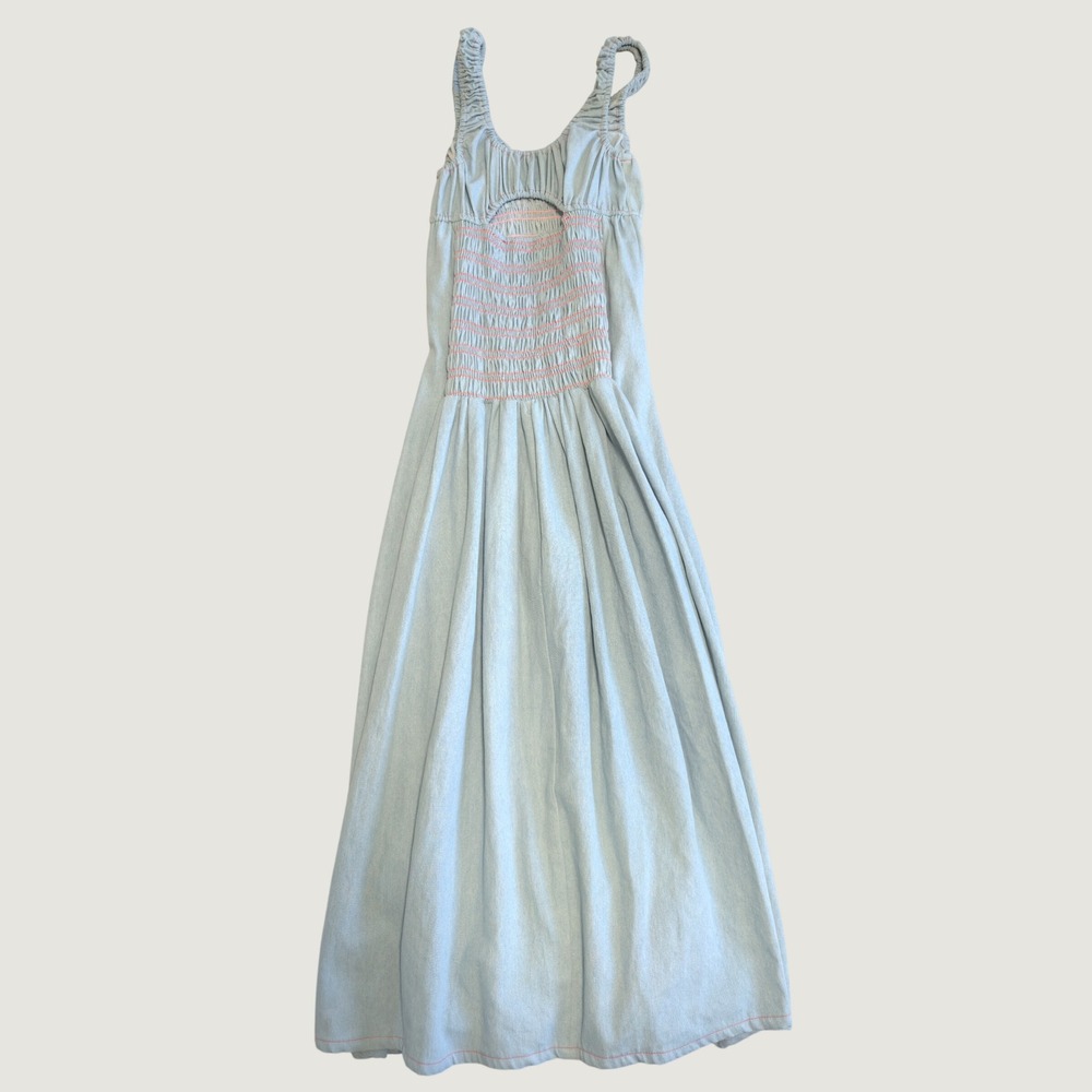 Toit Volant Bella Dress Smocked Chambray Cutout Small NWT Slow Fashion